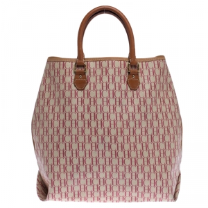 Pre Owned Carolina Herrera Magenta/Browm Monogram Coated Canvas Tote