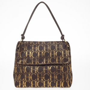 Pre Owned Carolina Herrera Metallic Monogram CH Leather Satchel