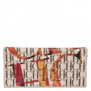 Pre Owned Carolina Herrera Multicolor Painted Monogram Leather Continental Wallet