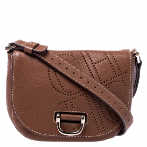 Pre Owned Carolina Herrera Brown Leather Crossbody Flap Bag