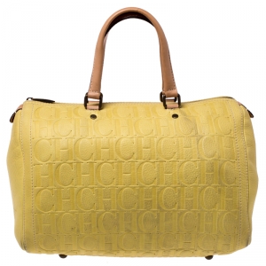 Carolina Herrera Yellow Leather Large Andy Boston Bag