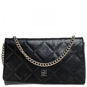 Pre Owned Carolina Herrera Black Quilted Leather Flap Crossbody Bag