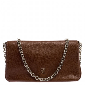 Pre Owned Carolina Herrera Tan Leather Chain Flap Shoulder Bag
