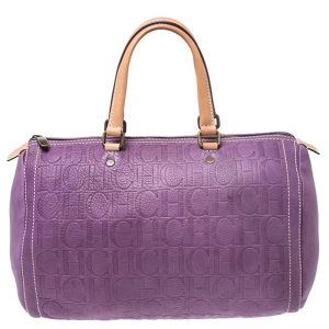 Carolina Herrera Light Purple Monogram Leather Andy Boston Bag