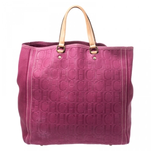 Carolina Herrera Fuschia Monogram Leather Andy Tote 