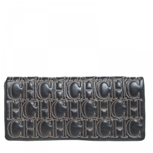 Carolina Herrera Dark Grey Monogram Leather Jerry Clutch