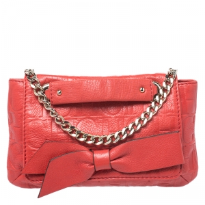 Carolina Herrera Orange Monogram Leather Audrey Shoulder Bag