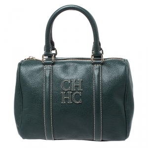 Carolina Herrera Green Leather Andy Boston Bag