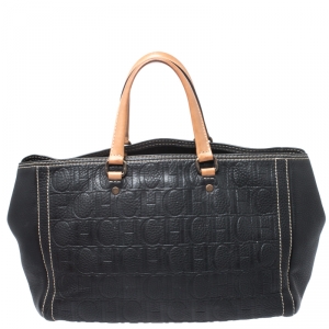 Pre Owned Carolina Herrera Black Monogram Leather Tote