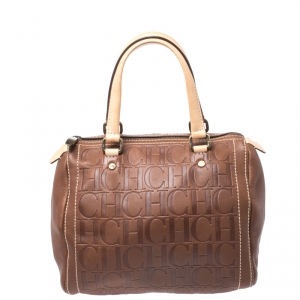 Pre Owned Carolina Herrera Brown Leather Small Andy Boston Bag