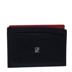 Pre Owned Carolina Herrera Blue/Red Leather Card Holder