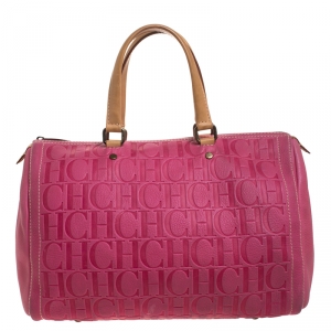 Carolina Herrera Pink Monogram Leather Large Andy Boston Bag
