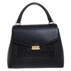 Carolina Herrera Blue Monogram Leather Top Handle Bag