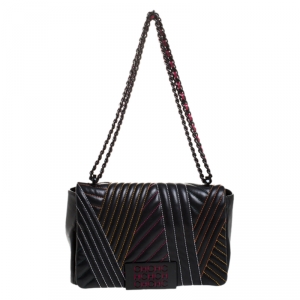 Carolina Herrera Black Quilted Leather Bimba Flap Shoulder Bag