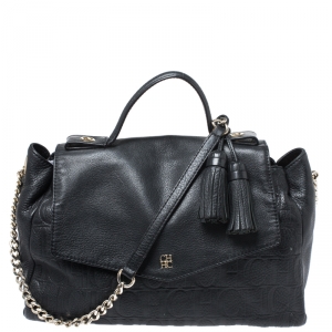 Carolina Herrera Black Leather Tassel Top Handle Bag