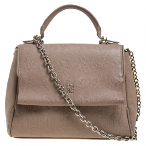 Carolina Herrera Beige Leather Minueto Top Handle Bag