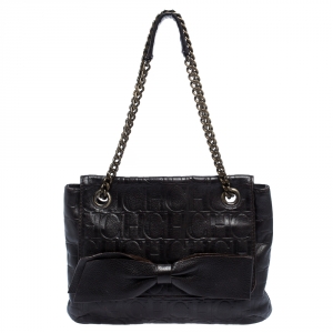 Carolina Herrera Brown Monogram Leather Audrey Shoulder Bag