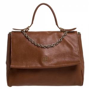 Carolina Herrera Brown Leather Minueto Flap Bag