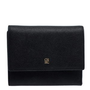 Pre Owned Carolina Herrera Black Leather Trifold  Wallet