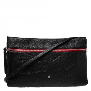 Pre Owned Carolina Herrera Black Leather Front Zip Crossbody Bag