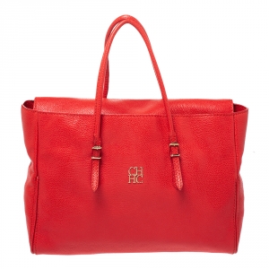 Carolina Herrera Orange Leather Flap Satchel  