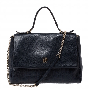 Carolina Herrera Navy Blue Leather Minueto Flap Bag