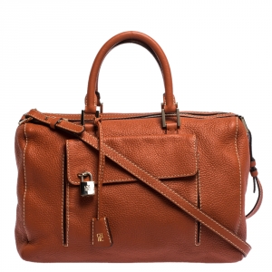 Carolina Herrera Cinnamon Brown Leather Front Pocket Satchel
