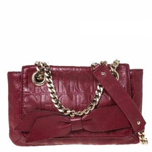 Pre Owned Carolina Herrera Burgundy Monogram Leather Audrey Shoulder Bag
