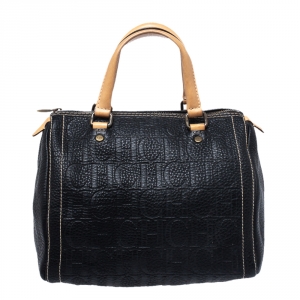 Carolina Herrera Black Monogram Leather Andy Boston Bag