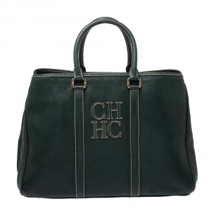 Pre Owned Carolina Herrera Green Leather Andy Tote
