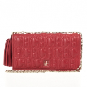 Pre Owned Carolina Herrera Red Leather Embossed Tassel Chain Clutch