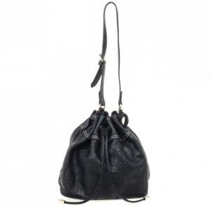 Pre Owned Carolina Herrera Black Embossed Logo Drawstring Shoulder Bag