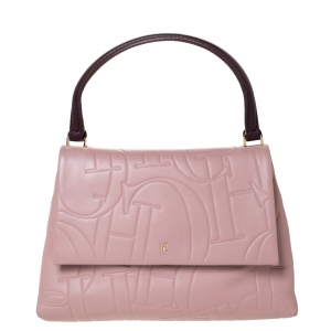 Carolina Herrera Pink Embossed Leather Top Handle Bag