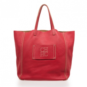 Pre Owned Carolina Herrera Red Leather Tote