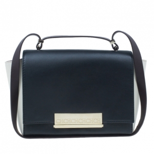 Pre Owned Carolina Herrera Black and White Leather Casati Shoulder Bag