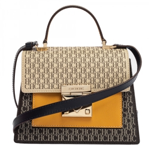 Carolina Herrera Multicolor Monogram Coated Canvas and Leather Top Handle Bag