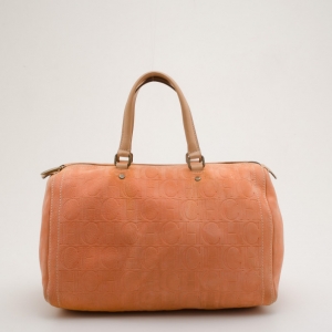 Pre Owned Carolina Herrera Orange Suede Andy Boston Bag