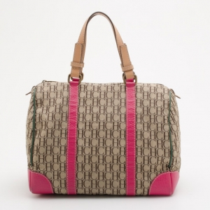 Pre Owned Carolina Herrera Pink Monogram Canvas and Leather Boston