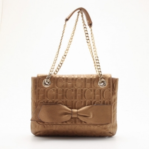Pre Owned Carolina Herrera 'Audrey' Bronze Monogram Embossed Bag