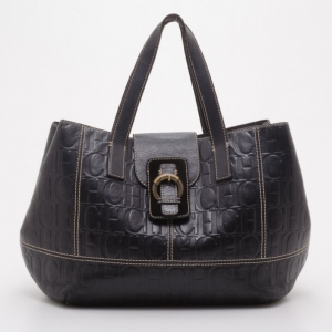 Pre Owned Carolina Herrera Black Monogram Embossed Tote 