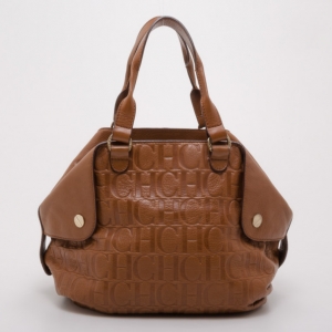 Pre Owned Carolina Herrera Brown Monogram Folded Flap Tote