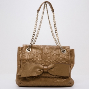 Pre Owned Carolina Herrera Audrey Bronze Bow Handbag