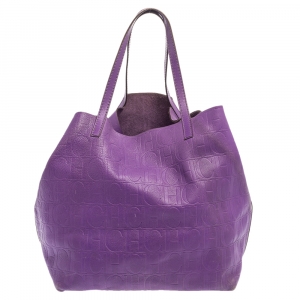 Pre Owned Carolina Herrera Purple Monogram Leather Matryoshka Tote