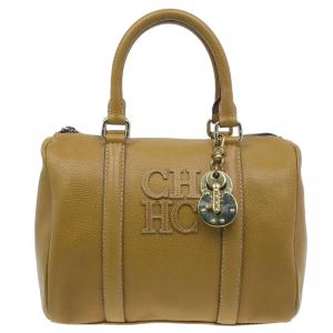 Pre Owned Carolina Herrera Camel Leahter Padlock Charm Boston Bag