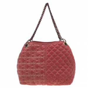 Pre Owned Carolina Herrera Red Quilted Leather Tote