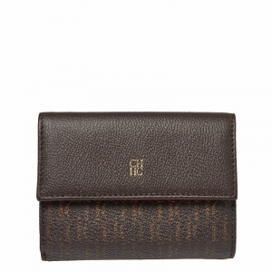 Pre Owned Carolina Herrera Brown Monogram Leather Tri Fold Compact Wallet