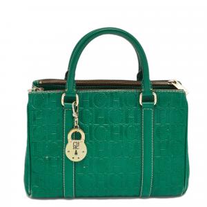 Pre Owned Carolina Herrera Green Embossed Leather Matteo Tote