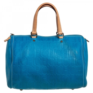 Pre Owned Carolina Herrera Turquoise Monogram Leather large Andy Boston Bag