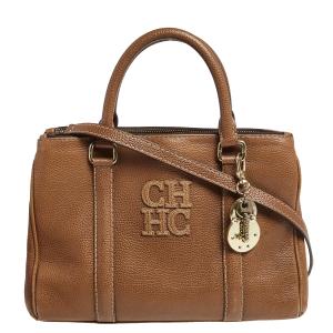 Pre Owned Carolina Herrera Brown Pebbled Leather Small Matteo Tote