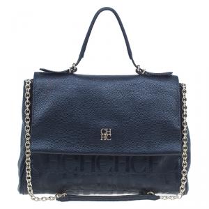 Pre Owned Carolina Herrera Black Leather Minueto Flap Bag